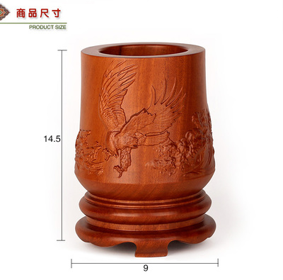 实木雕刻红酸枝木与黑檀木花梨红木笔筒——中式手工艺品的典雅匠意